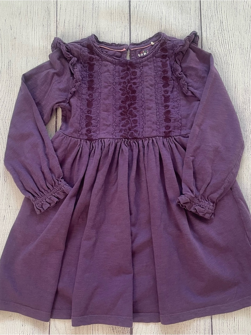 Mini Boden Girls' Purple Long-Sleeve Ruffle Dress Size 6-7Y